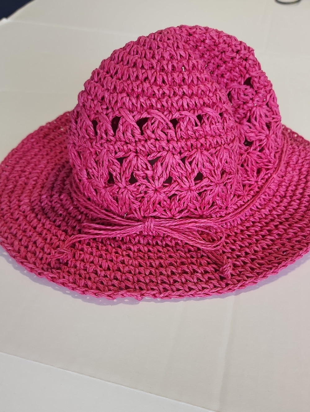 Big Girls Pink Fizz Crochet Straw Sun  Hat